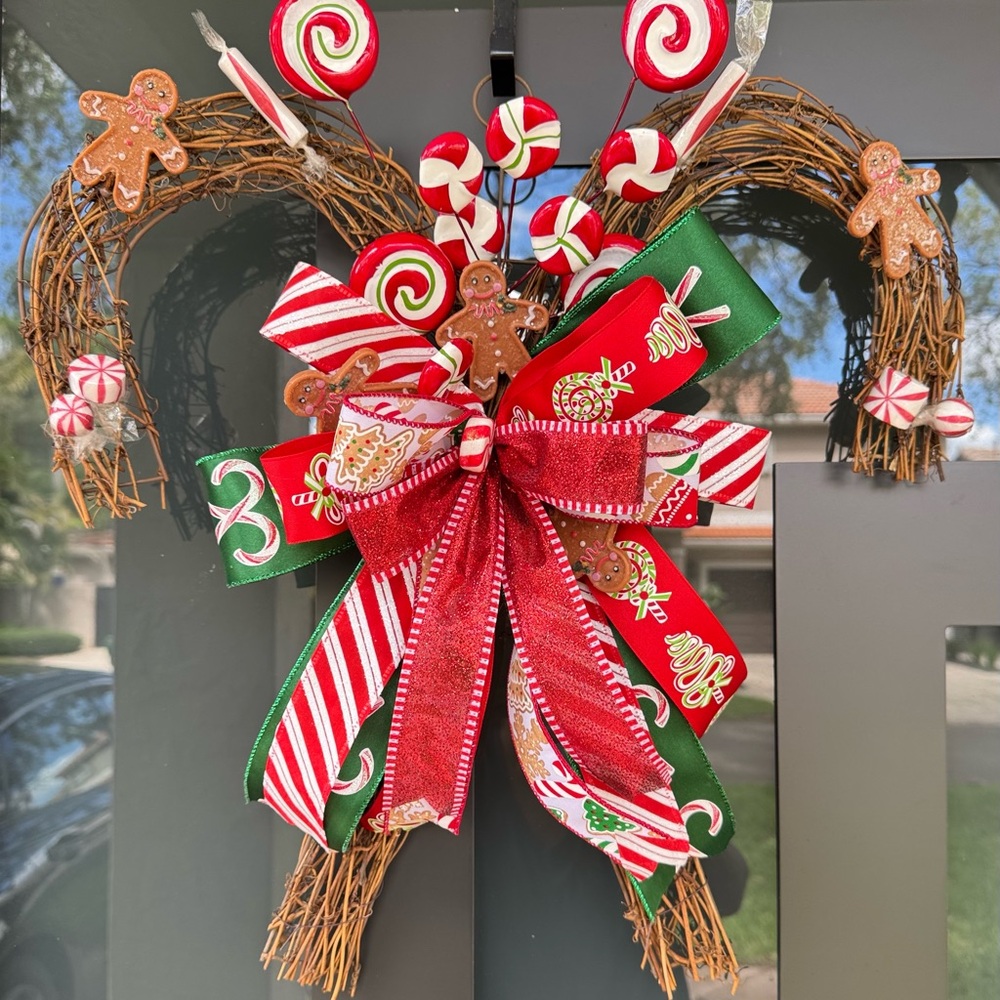 Candy Cane/Gingerbread Grapevine Christmas Wreath